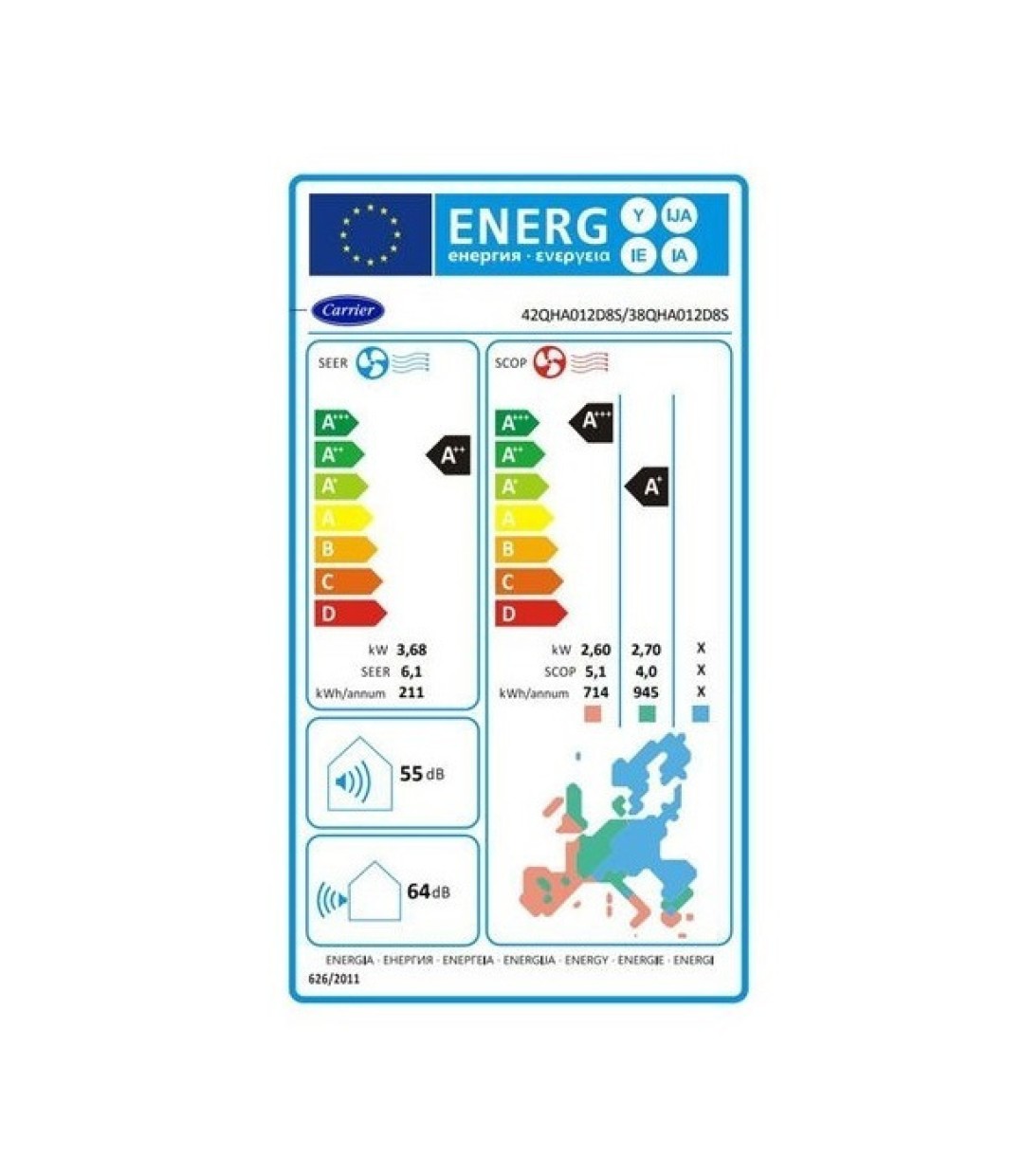 Carrier Aero 42QHA012D8S / 38QHA012D8S Κλιματιστικό Inverter 12000 BTU A++/A+ με Ιονιστή και WiFi