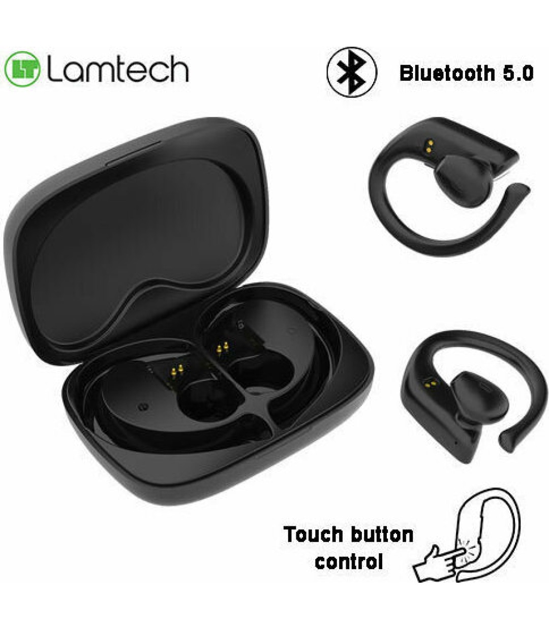 Lamtech LAM021820 Earbud Bluetooth Handsfree Ακουστικά με Θήκη Φόρτισης Μαύρα 