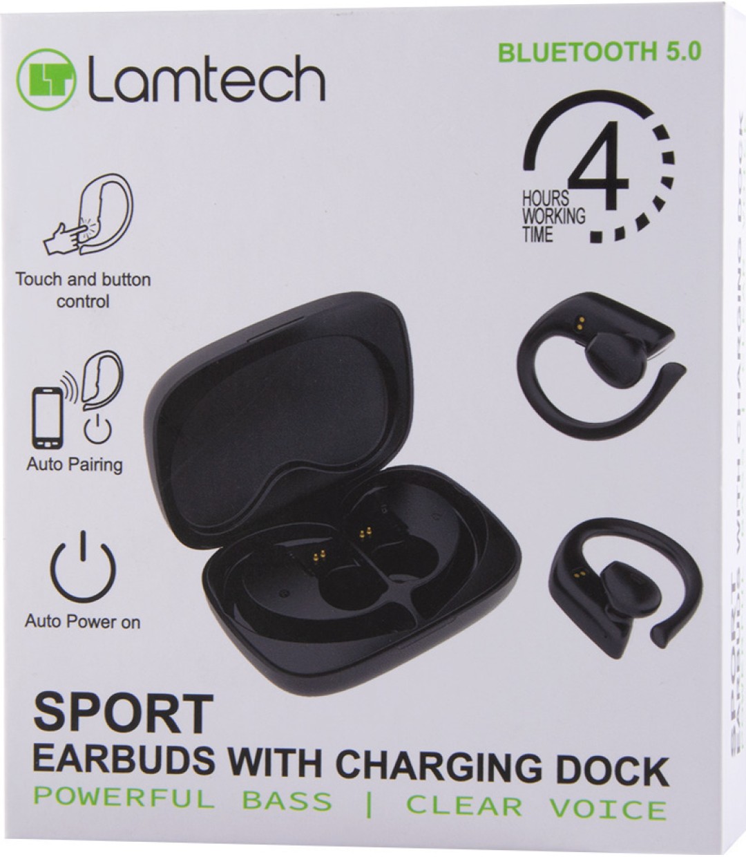 Lamtech LAM021820 Earbud Bluetooth Handsfree Ακουστικά με Θήκη Φόρτισης Μαύρα 