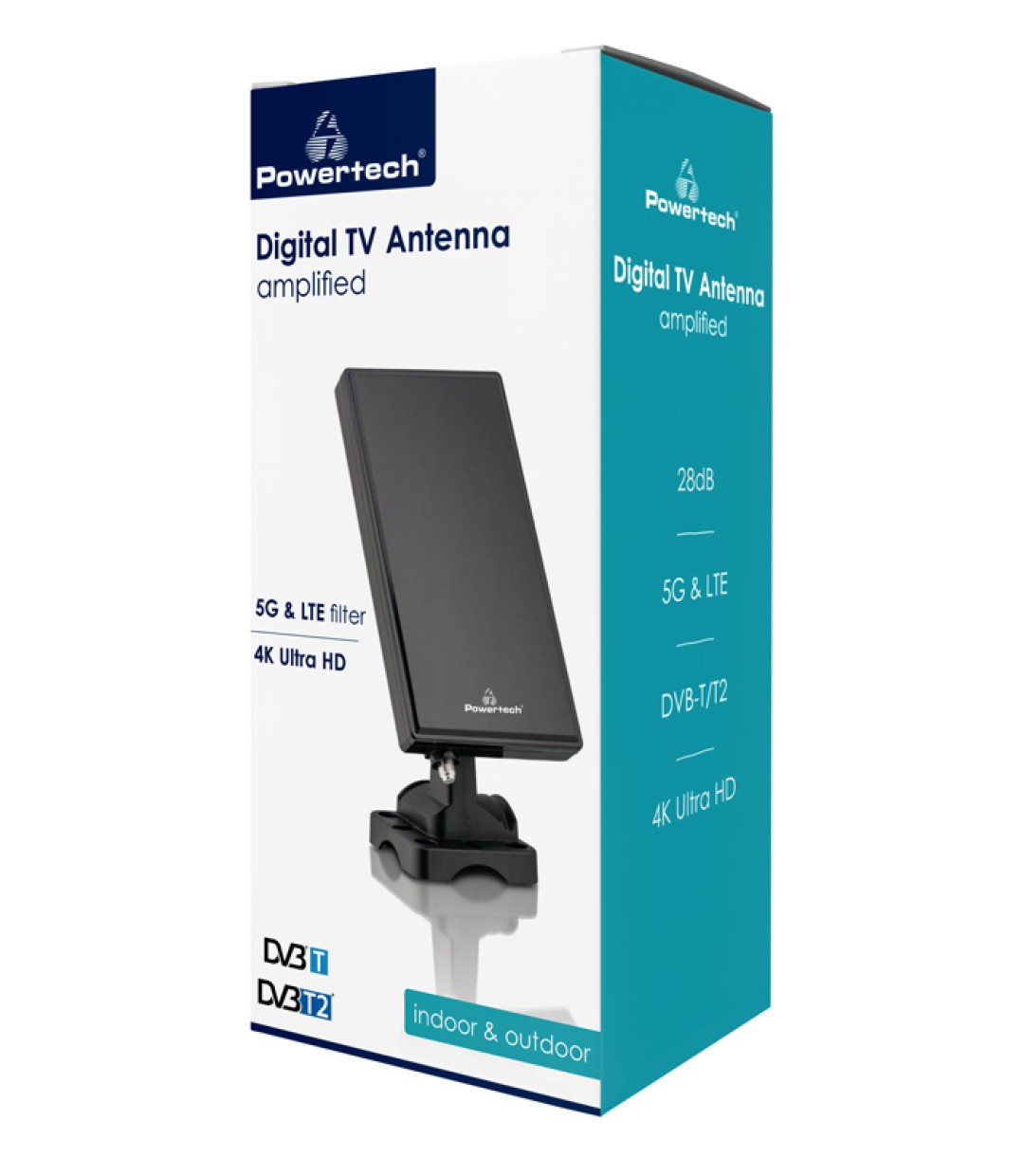 Powertech PT-1005 Εσωτερική Κεραία Τηλεόρασης (απαιτεί τροφοδοσία) σε Μαύρο Χρώμα Σύνδεση με Ομοαξονικό (Coaxial) Καλώδιο