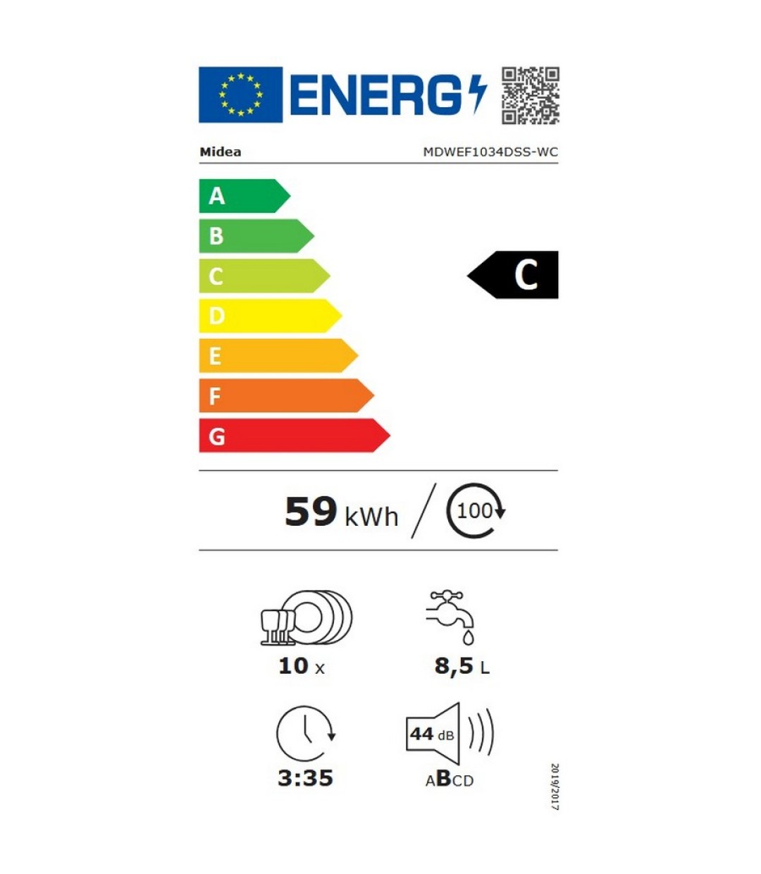 Midea MDWEF1034DSS-WC Πλυντήριο Πιάτων 45cm