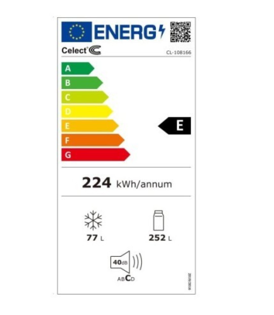 Celect CL 108166 Ψυγείο Δίπορτο 329lt NoFrost Υ166xΠ60xΒ65εκ. Λευκό