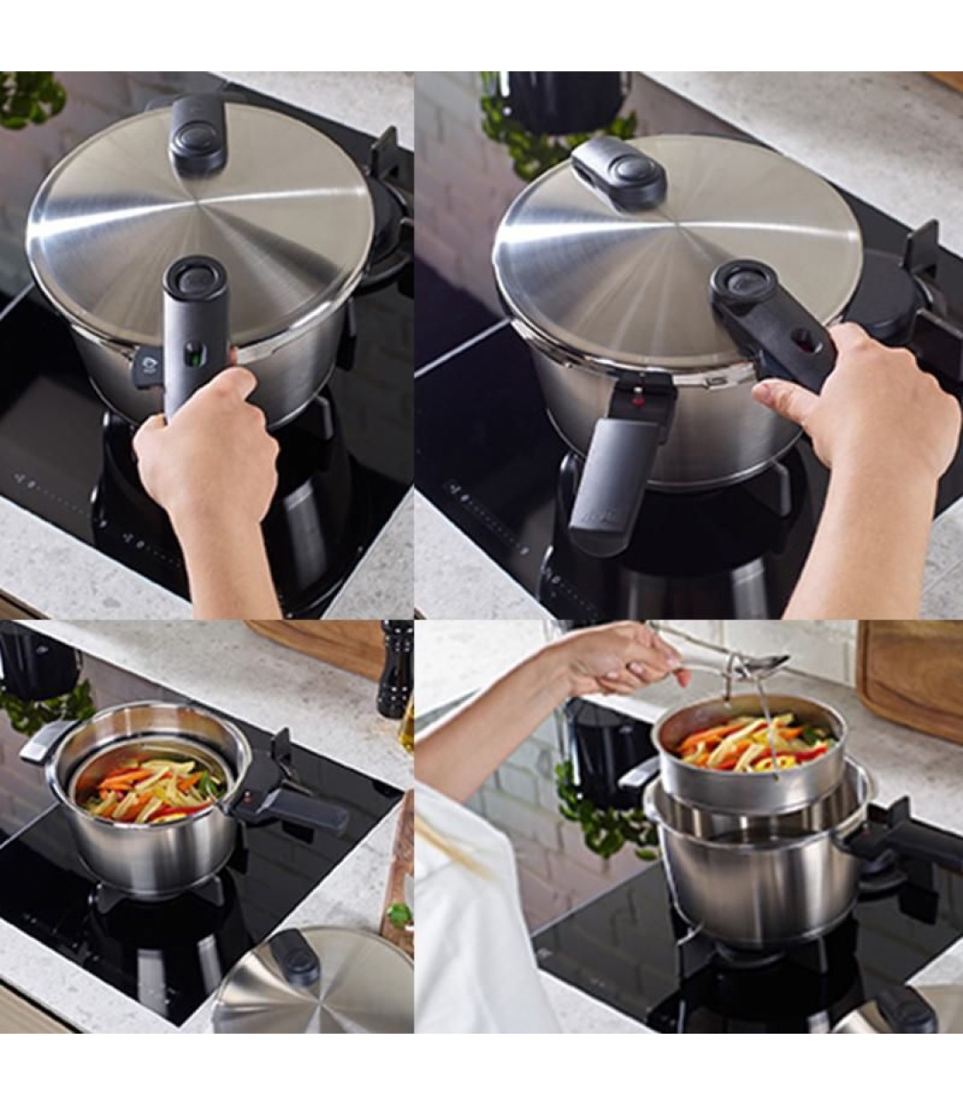Fissler Vitaquick Premium Set Quattro Χύτρες Ταχύτητας 8lt + 4lt ΜΕ ΓΥΑΛΙΝΟ ΚΑΠΑΚΙ
