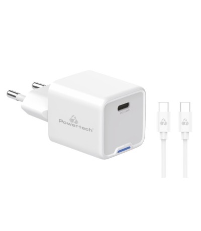 Powertech Φορτιστής GaN με Θύρα USB-C και Καλώδιο USB-C - USB-C 33W Quick Charge 2.0 / Quick Charge 3.0 Λευκός (PT-1225)