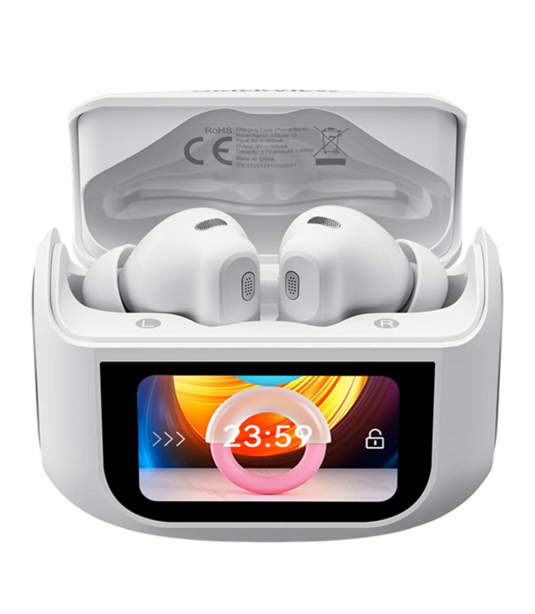 AirBuds 12 Bluetooth Handsfree Ακουστικά με Αντοχή στον Ιδρώτα και Θήκη Φόρτισης Λευκά