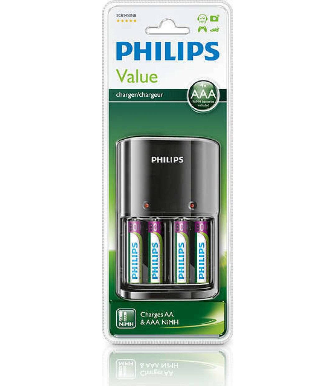 Philips MultiLife Φορτιστής 4 Μπαταριών Ni-MH Μεγέθους AA/AAA Σετ με 4x AAA 800 mAh