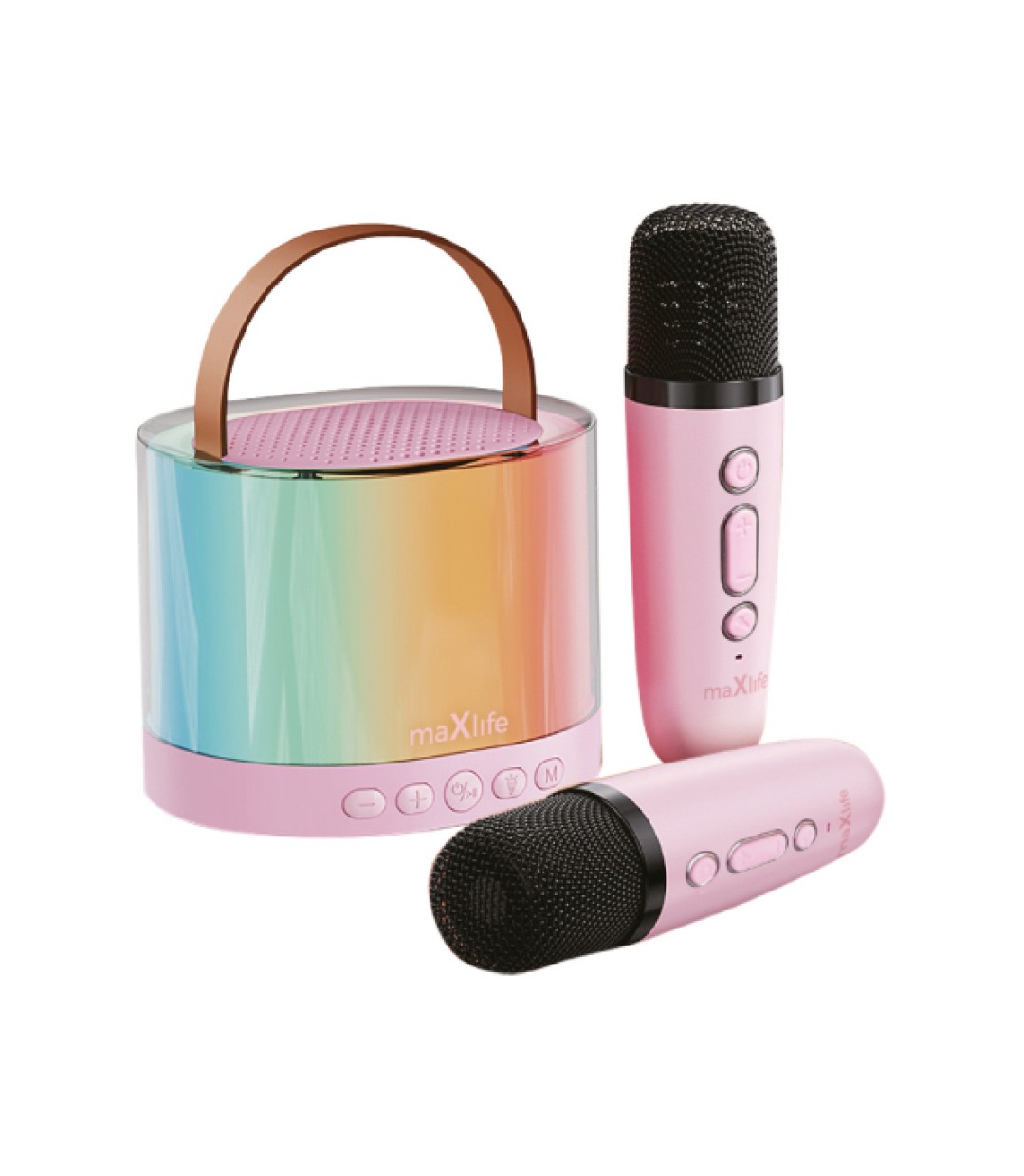 Maxlife Ηχείο Karaoke με Ασύρματα Μικρόφωνα και Εφέ Φωτισμού MXKS-200 σε Ροζ Χρώμα