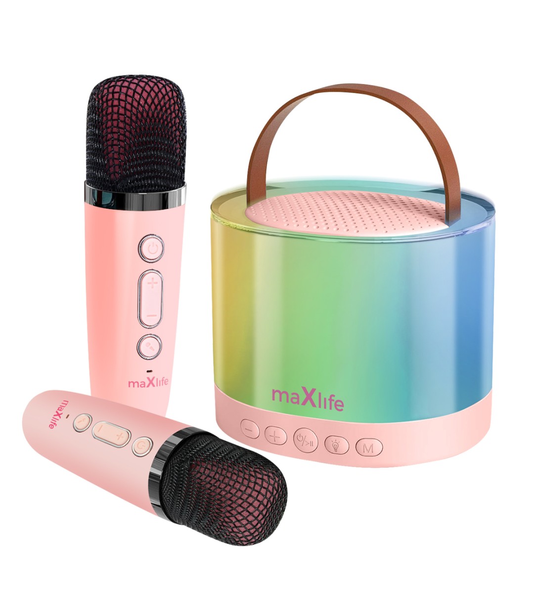 Maxlife Ηχείο Karaoke με Ασύρματα Μικρόφωνα και Εφέ Φωτισμού MXKS-200 σε Ροζ Χρώμα