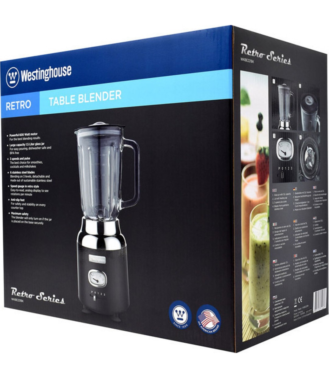 Westinghouse Μπλέντερ με Γυάλινη Κανάτα 1.5lt 600W Μαύρο WKBE221BK