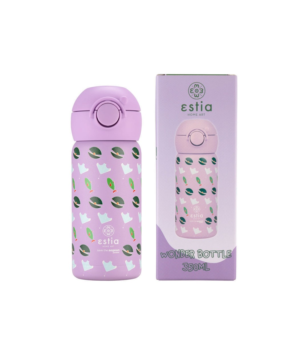 Estia Wonder Bottle Save the Aegean Παιδικό Παγούρι Θερμός Ανοξείδωτο με Καλαμάκι Non Spill Ocean Buddies 350ml 01-23485