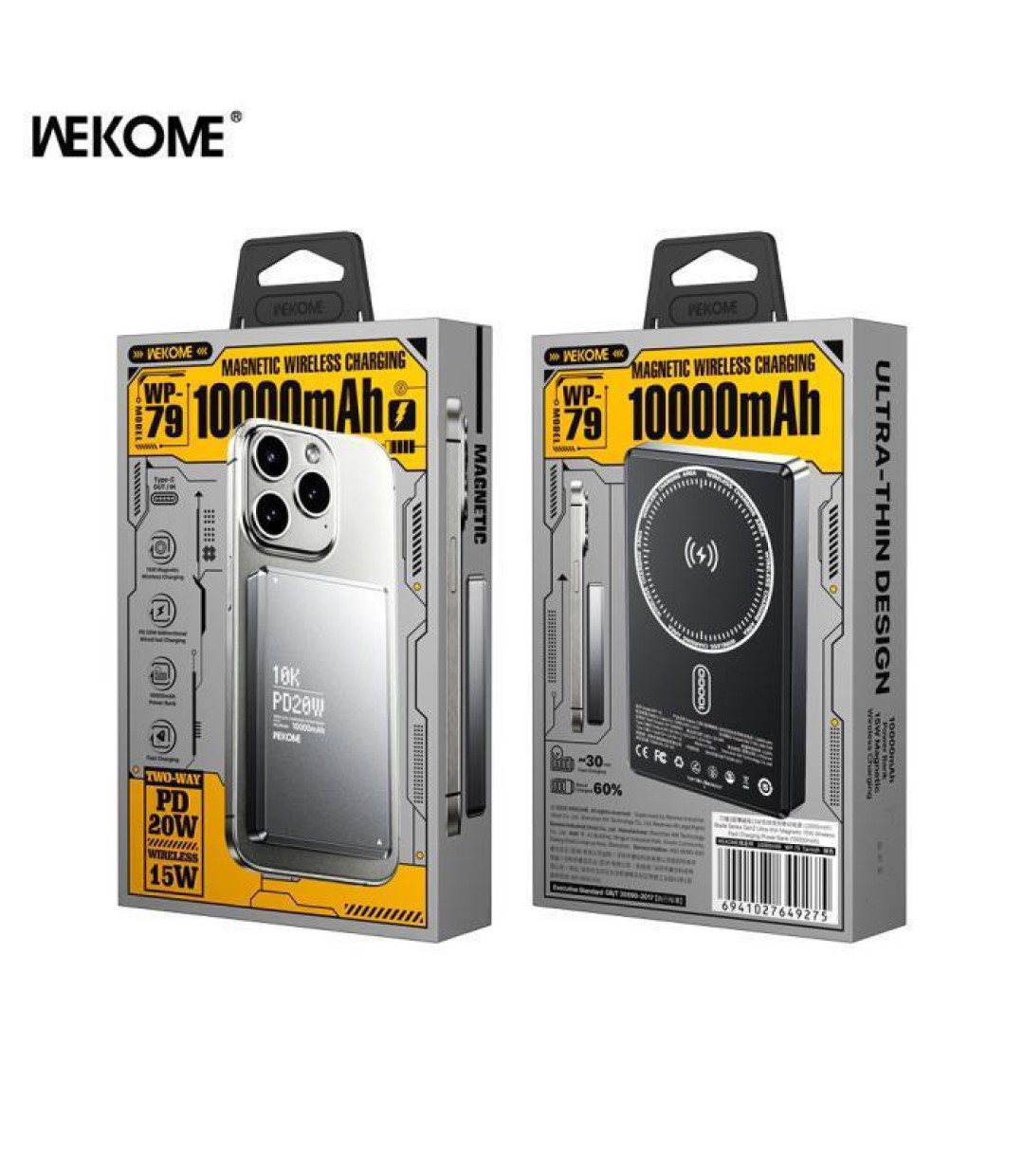 WK WP-79 MagSafe Power Bank 10000mAh 20W με Θύρα USB-C Power Delivery Γκρι 250813