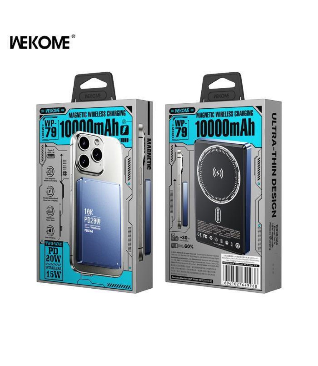 WK WP-79 MagSafe Power Bank 10000mAh 20W με Θύρα USB-C Power Delivery Μπλε 250814