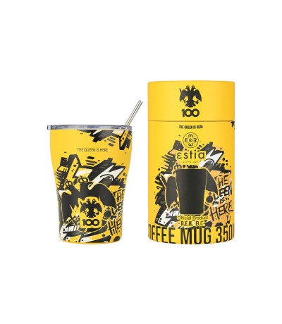 Estia Travel Mug Save The Aegean Ποτήρι Θερμός Ανοξείδωτο BPA Free 350ml AEK BC Edition The Queen is Here με Καλαμάκι 00-27261