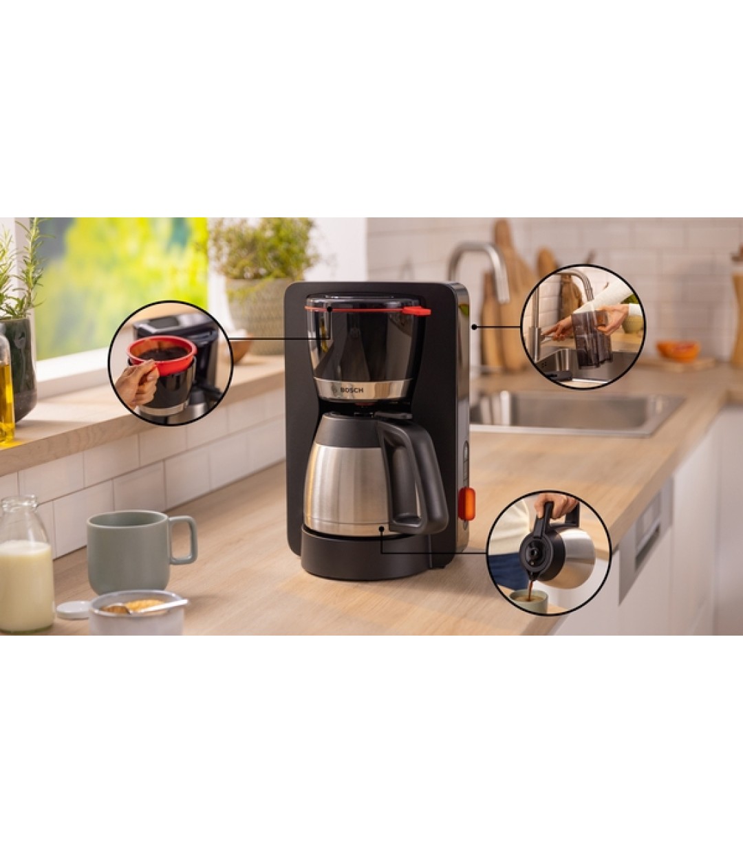 Καφετιέρα Φίλτρου Bosch TKA 6 M 273 ΘΕΡΜΟΣ ΜΑΥΡΗ  1000W