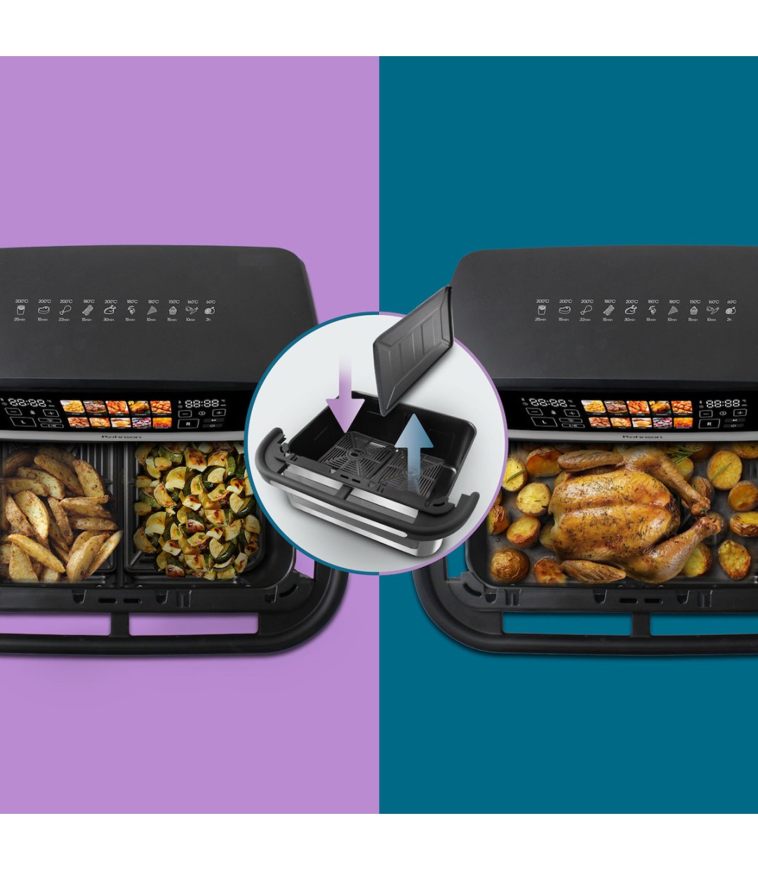 Rohnson Air Fryer με Διπλό Αποσπώμενο Κάδο 12lt Ασημί R-2882 