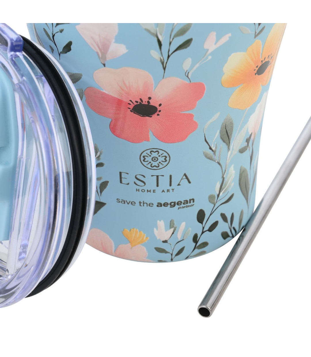 Estia Coffee Mug Save The Aegean Ανακυκλώσιμο Ποτήρι Θερμός Ανοξείδωτο BPA Free 350ml Sky Garden με Καλαμάκι 01-31695