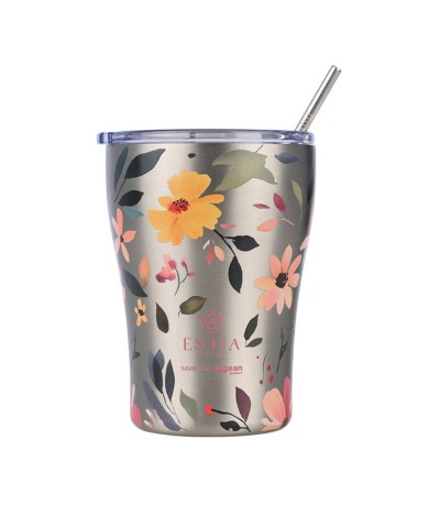 Estia Coffee Mug Save The Aegean Θερμός Ανοξείδωτο BPA Free 350ml Silver Botanic με Καλαμάκι 01-31787