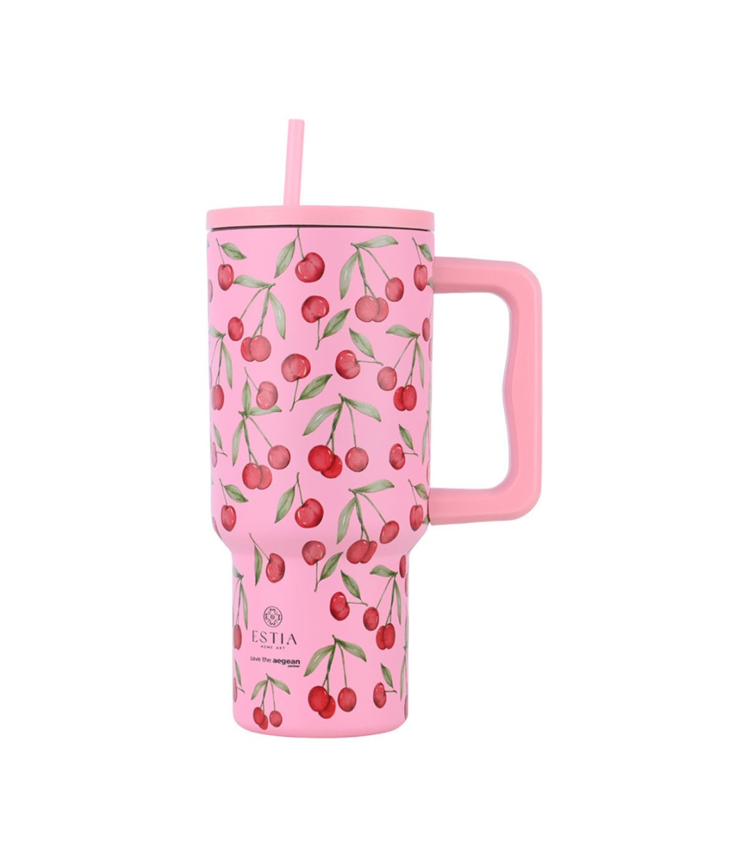 Estia Straw Tumbler XL Θερμός Ανοξείδωτο BPA Free 900ml Cherry Rose 01-32081