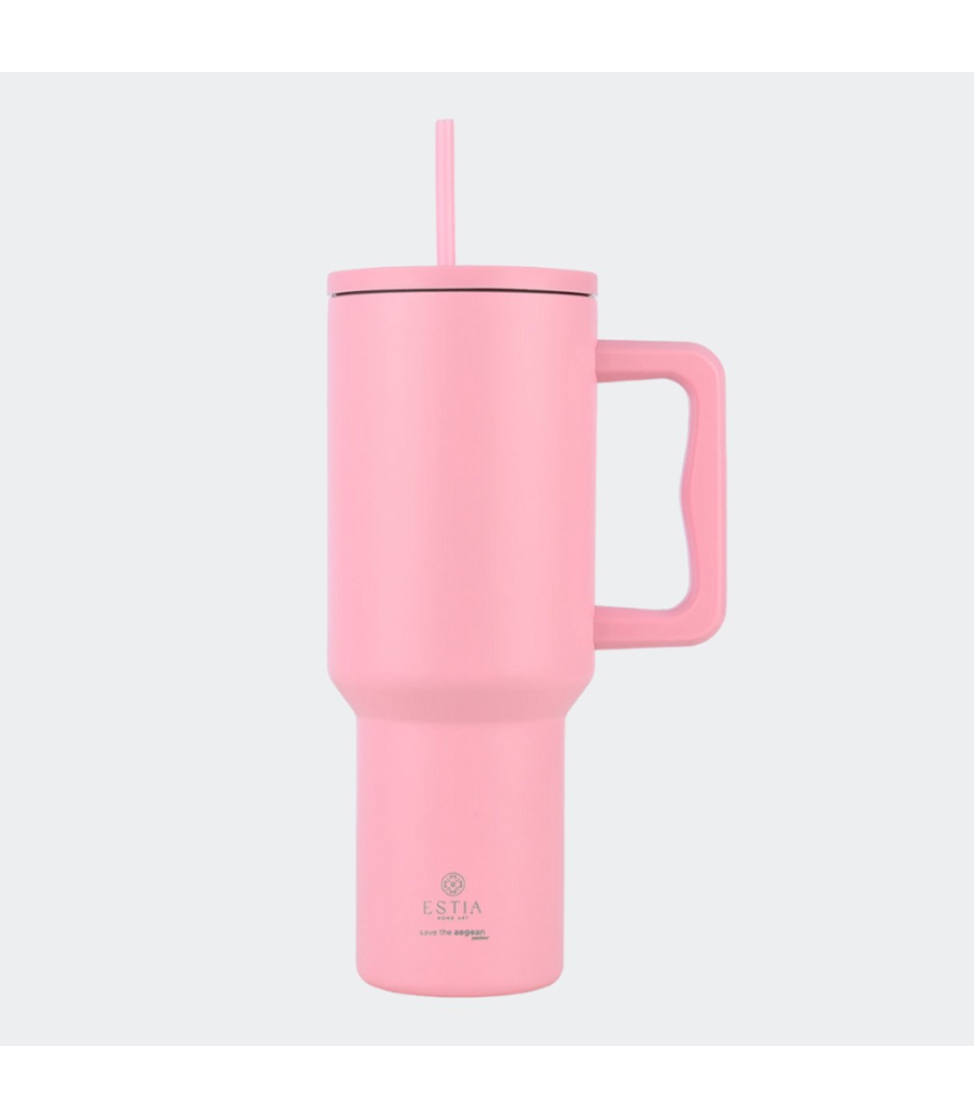 Estia Straw Tumbler XL Save the Aegean Ανακυκλώσιμο Handled Tumbler Θερμός Ανοξείδωτο BPA Free 1.2lt Blossom Rose με Καλαμάκι και Λαβή