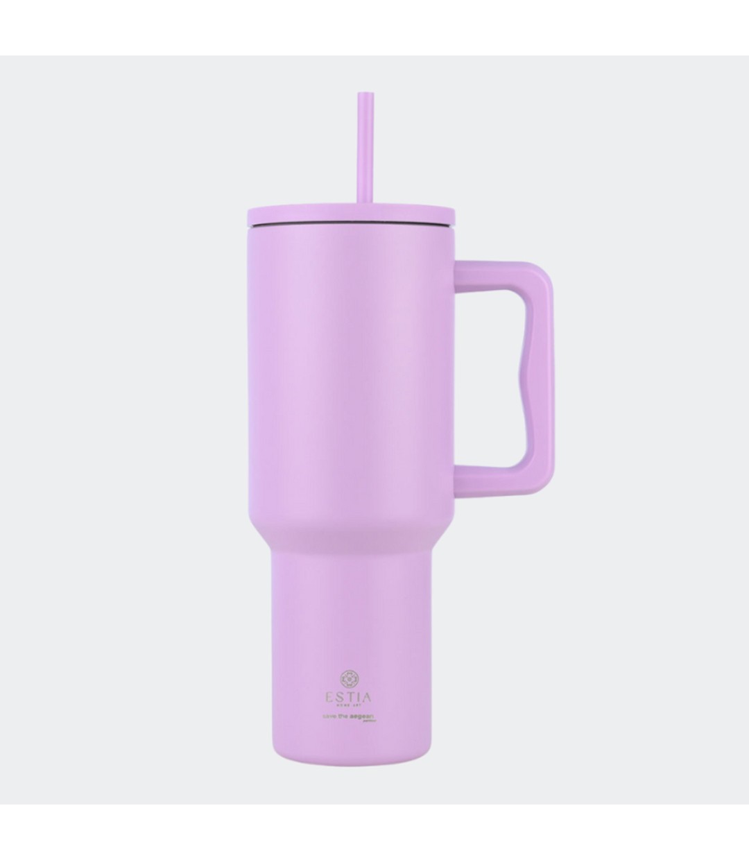 Estia Straw Tumbler XL Save the Aegean Ανακυκλώσιμο Handled Tumbler Θερμός Ανοξείδωτο BPA Free 1.2lt Lavender Purple με Καλαμάκι και Λαβή