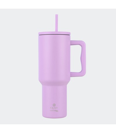 Estia Straw Tumbler XL Save the Aegean Ανακυκλώσιμο Handled Tumbler Θερμός Ανοξείδωτο BPA Free 1.2lt Lavender Purple με Καλαμάκι και Λαβή