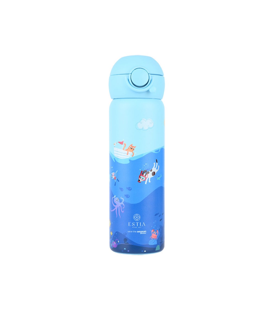 Estia Wonder Bottle Save the Aegean Παιδικό Παγούρι Θερμός Ανοξείδωτο με Καλαμάκι Non Spill Ocean Play 500ml 01-33101