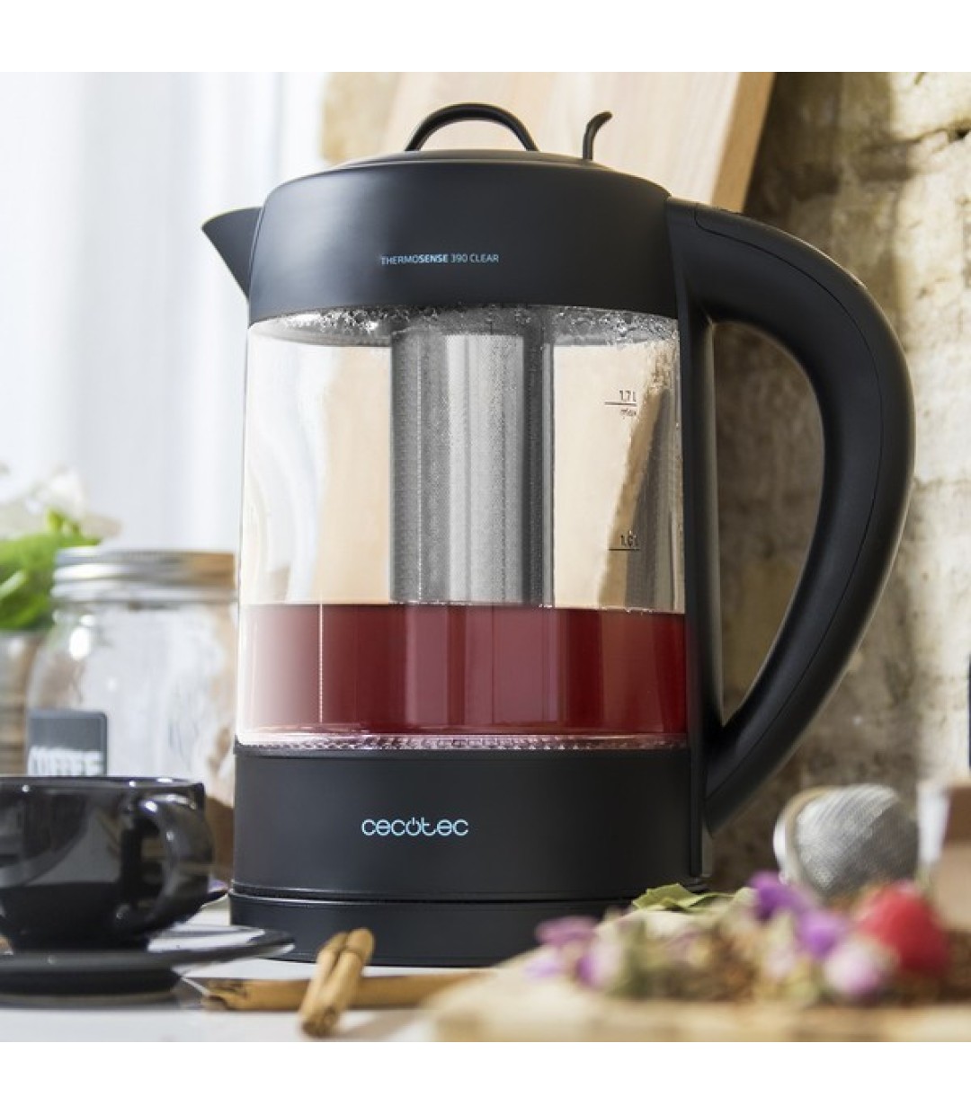 Cecotec ThermoSense 390 Clear Βραστήρας 1.7lt 2200W Μαύρος