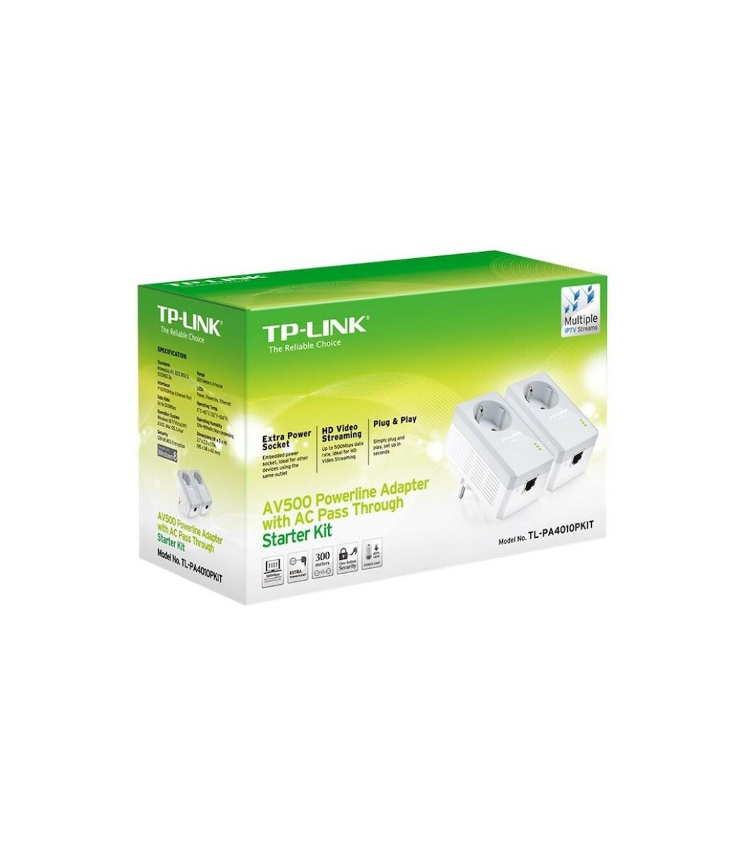 TP-LINK TL-PA4010PKIT v2.3 Powerline Διπλό για Ενσύρματη Σύνδεση με Passthrough Πρίζα και Θύρα Ethernet