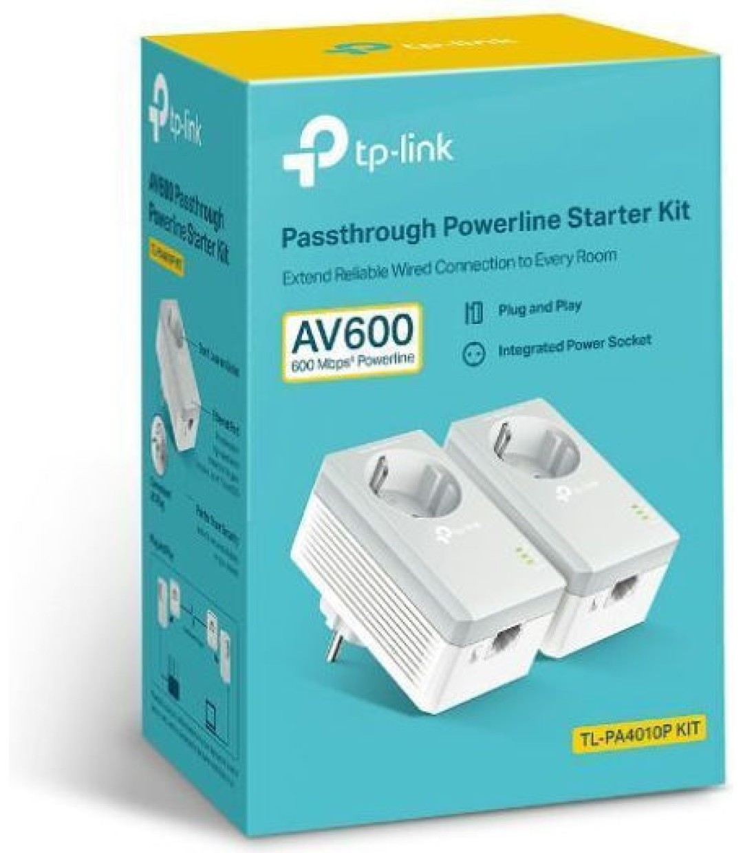 TP-LINK TL-PA4010PKIT v2.3 Powerline Διπλό για Ενσύρματη Σύνδεση με Passthrough Πρίζα και Θύρα Ethernet