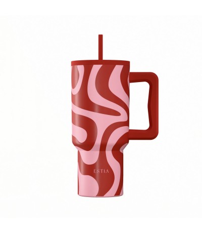 Estia Ανακυκλώσιμο Handled Tumbler Θερμός Ανοξείδωτο BPA Free 900ml CORAL WAVES με Καλαμάκι και Λαβή Κωδικός: 01-41588 