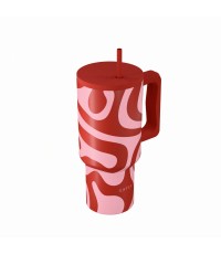 Estia Ανακυκλώσιμο Handled Tumbler Θερμός Ανοξείδωτο BPA Free 900ml CORAL WAVES με Καλαμάκι και Λαβή Κωδικός: 01-41588 