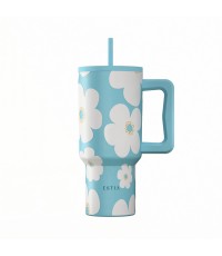 Estia Save Aegean Ανακυκλώσιμο Handled Tumbler Θερμός Ανοξείδωτο BPA Free 900ml BLUE DAISY με Καλαμάκι και Λαβή Κωδικός: 01-41618 