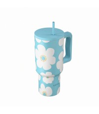 Estia Save Aegean Ανακυκλώσιμο Handled Tumbler Θερμός Ανοξείδωτο BPA Free 900ml BLUE DAISY με Καλαμάκι και Λαβή Κωδικός: 01-41618 