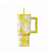 Estia Save Aegean Ανακυκλώσιμο Handled Tumbler Θερμός Ανοξείδωτο BPA Free 900ml YELLOW DAISY με Καλαμάκι και Λαβή 01-41625