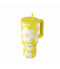 Estia Save Aegean Ανακυκλώσιμο Handled Tumbler Θερμός Ανοξείδωτο BPA Free 900ml YELLOW DAISY με Καλαμάκι και Λαβή 01-41625