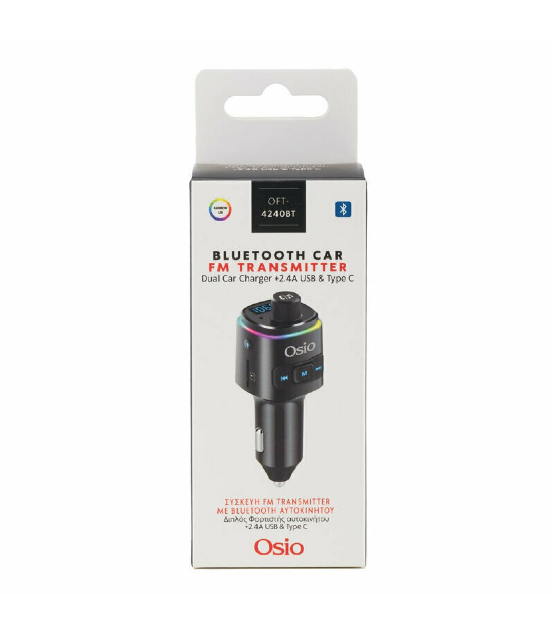 Osio FM Transmitter Αυτοκινήτου με Bluetooth / MicroSD / Type-C / USB