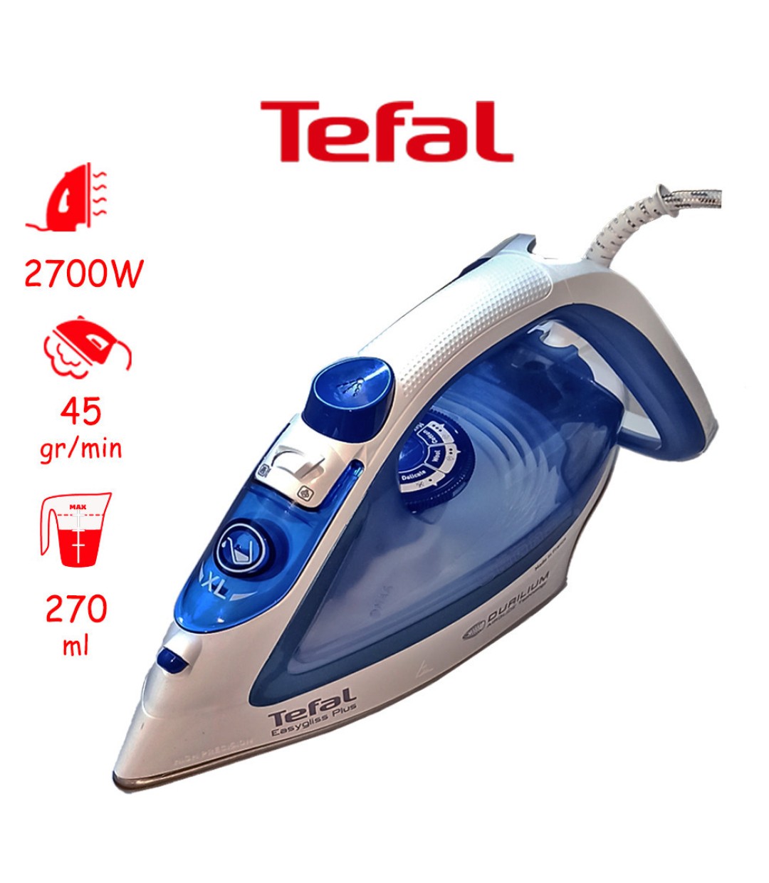 Tefal Σίδερο Ατμού 2700W με Αντικολλητική Πλάκα και Συνεχόμενη Παροχή 45gr/min FV5751