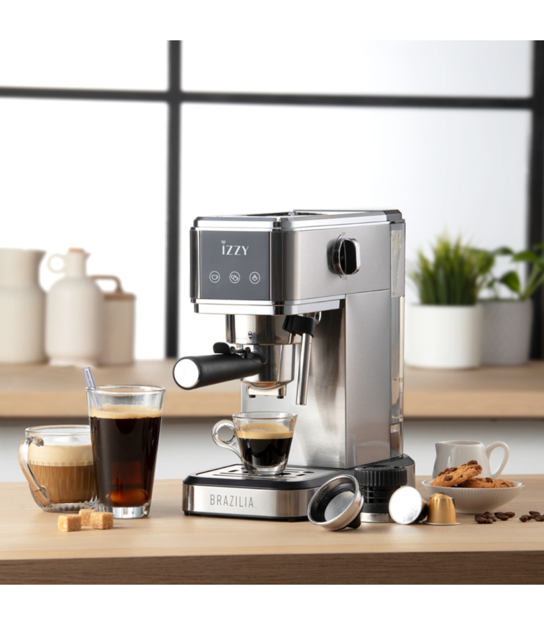 Izzy Αυτόματη Μηχανή Espresso 1350W Πίεσης 20bar Ασημί IZ-6015