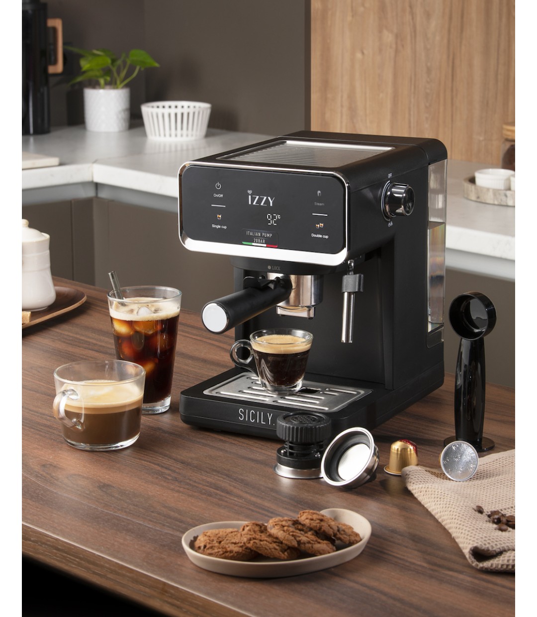 Izzy Sicily IZ-6017 Μηχανή Espresso 1000W Πίεσης 20bar Μαύρη