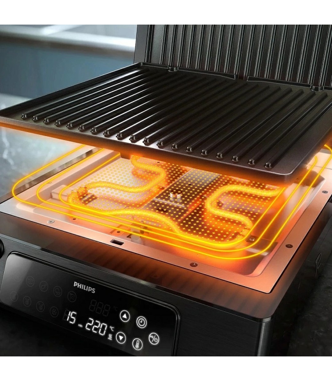 Philips Τοστιέρα Γκριλιέρα με Αποσπώμενες Πλάκες 2200W Μαύρη