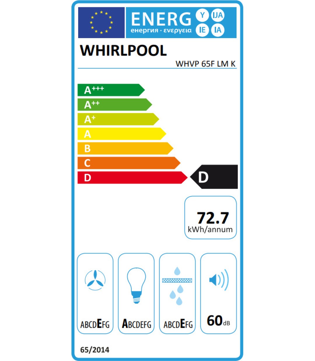 Whirlpool WHVP 65F LM K Απορροφητήρας Καμινάδα 59.8cm Μαύρος