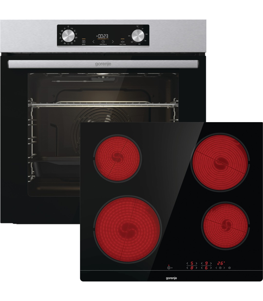 Gorenje BO6737E02X+ECT41CS Φούρνος άνω Πάγκου 77lt με Κεραμικές Εστίες Π59.5εκ. Inox