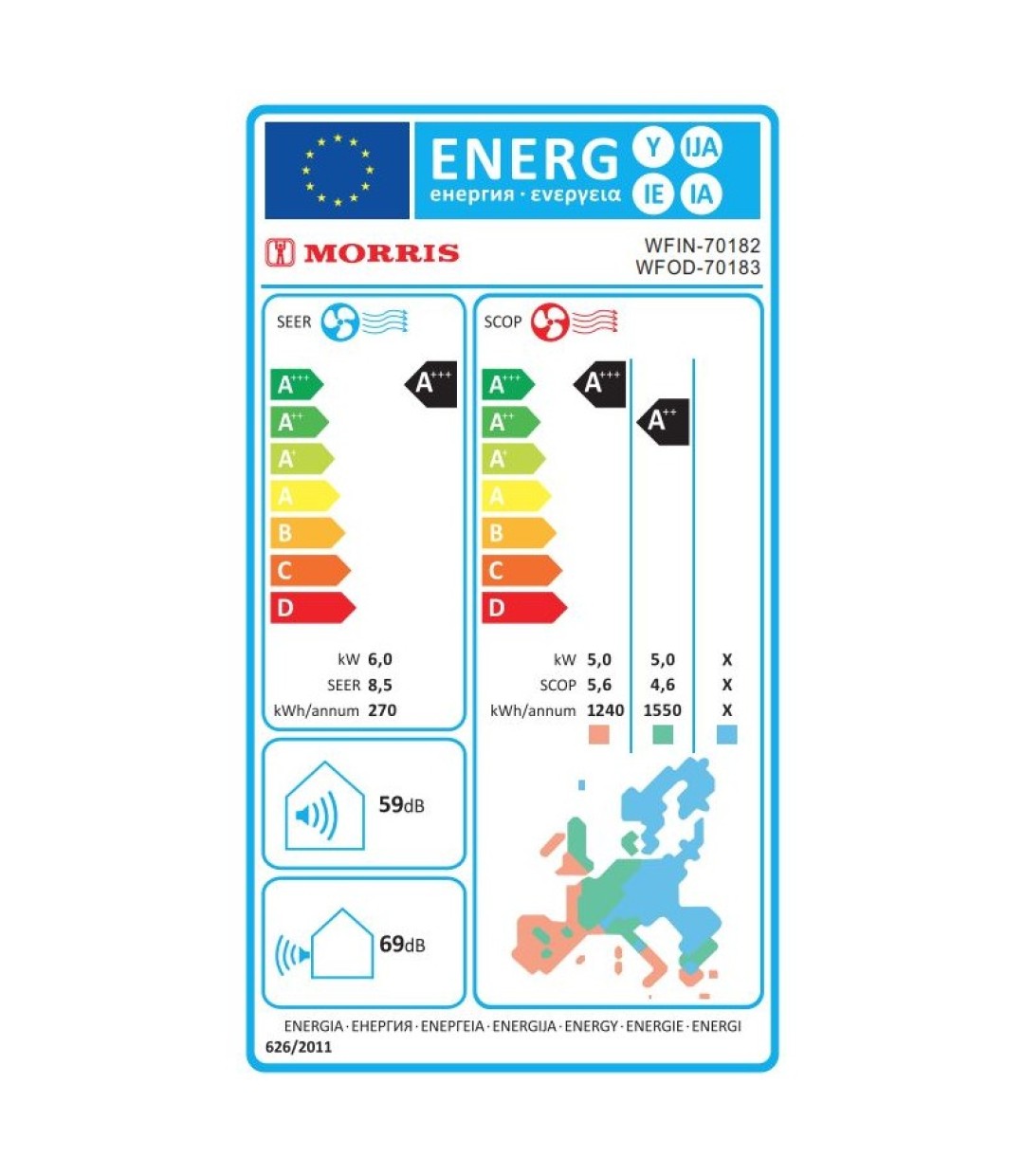 Morris Terra WFIN-70182 Κλιματιστικό Inverter 24000 BTU A+++/A+++ με Wi-Fi