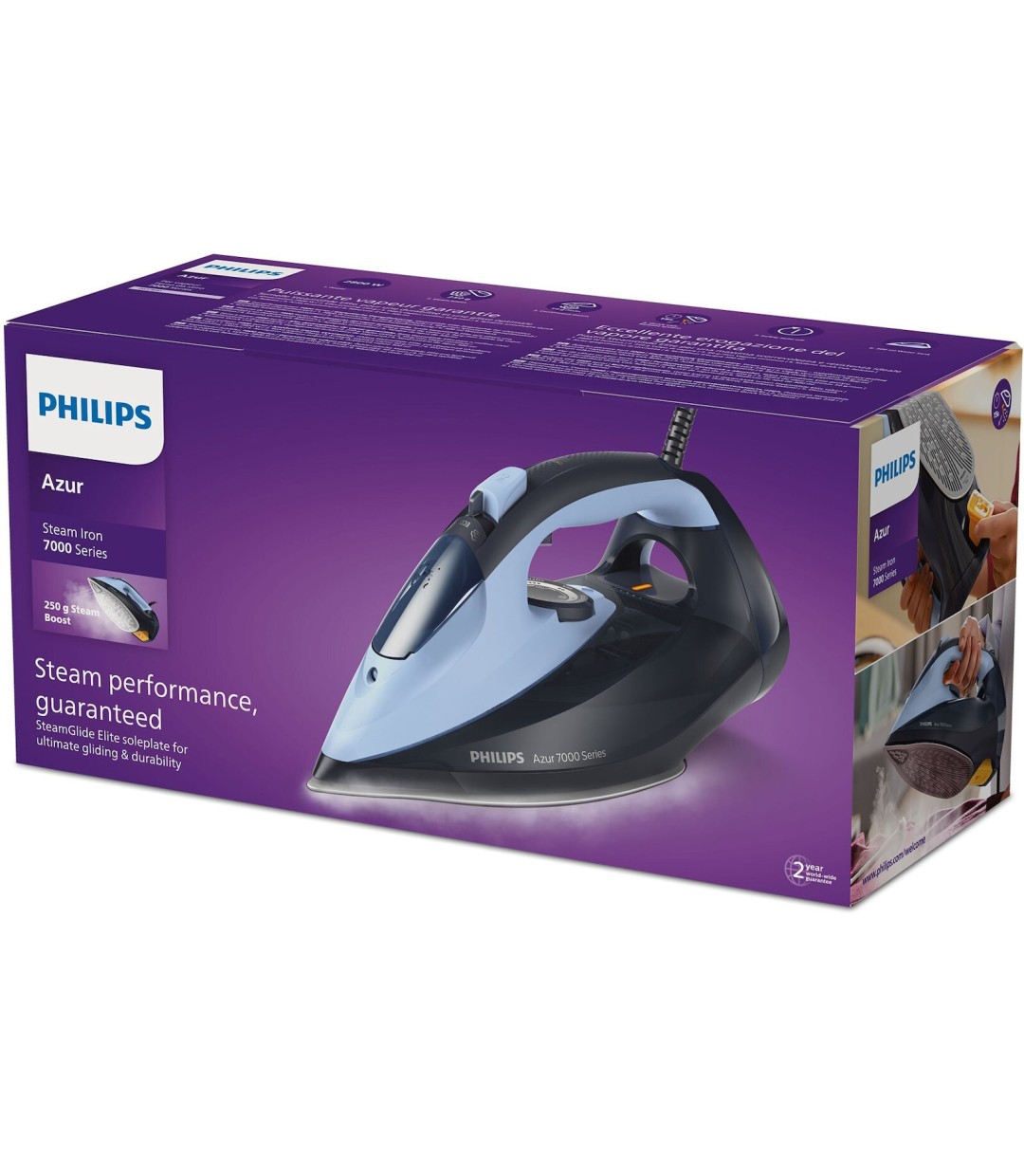 Philips Σίδερο Ατμού 2800W με Αντικολλητική Πλάκα και Συνεχόμενη Παροχή 50gr/min Light/Dark Blue Κωδικός: DST7041/20 
