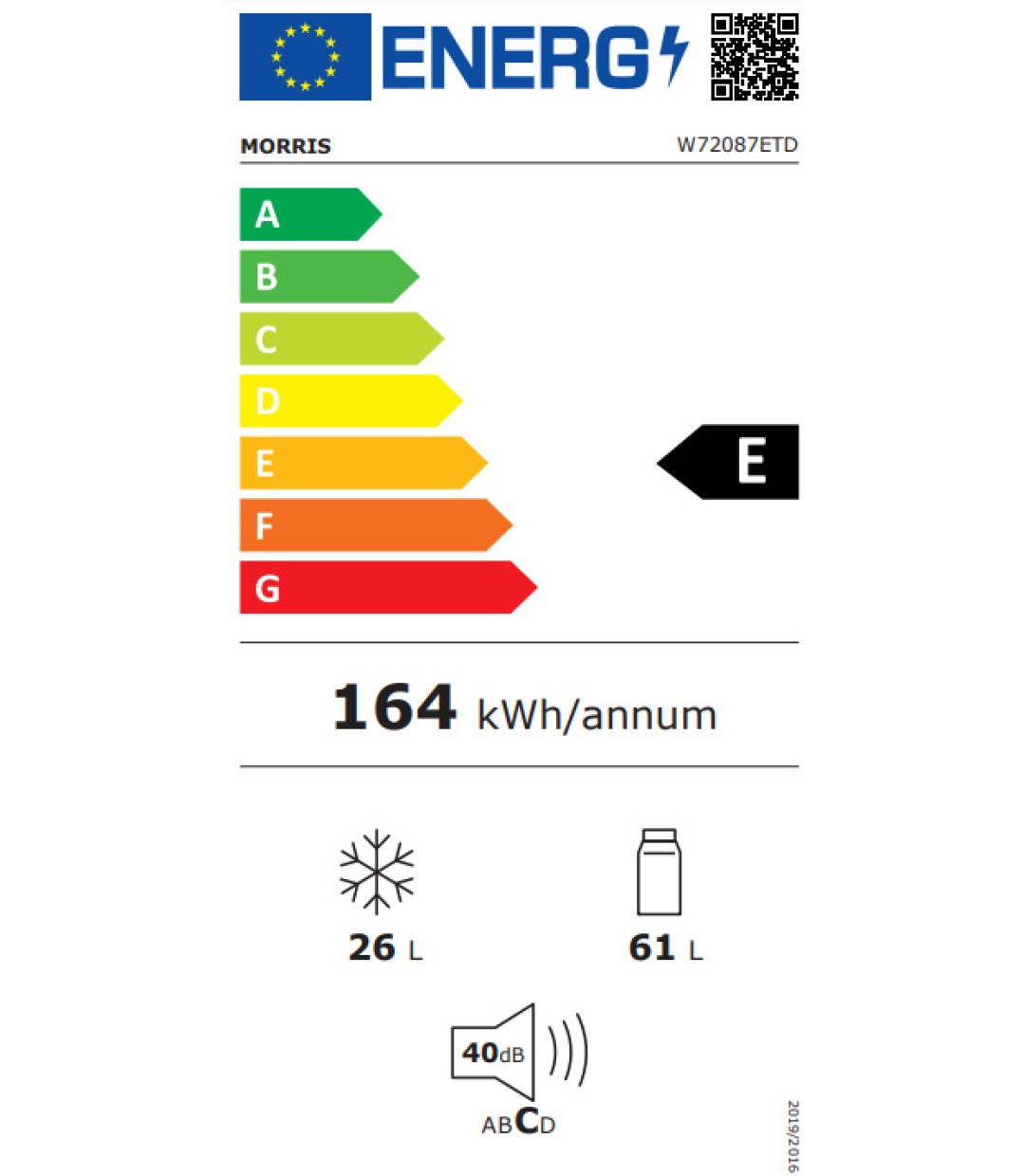 Morris Ψυγείο Δίπορτο 87lt Υ83.7xΠ47xΒ49.2εκ. Λευκό W72087ETD 