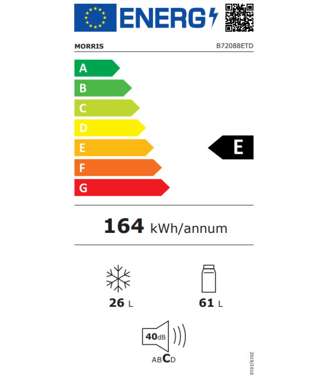 Morris Ψυγείο Δίπορτο 87lt Υ83.7xΠ47xΒ49.2εκ. Μαύρο B72088ETD 