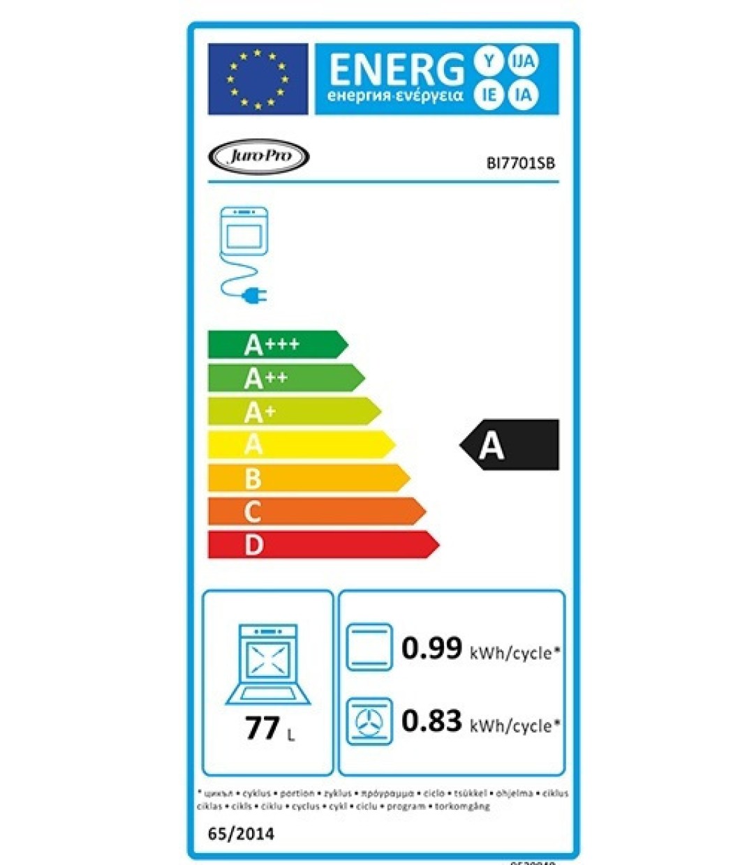 Juro-Pro BI 7701 SB Φούρνος άνω Πάγκου 77lt Π59.5εκ. Inox