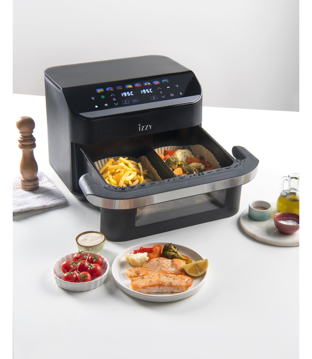 Izzy IZ-8260 Air Fryer με Διπλό Αποσπώμενο Κάδο 11lt Μαύρο