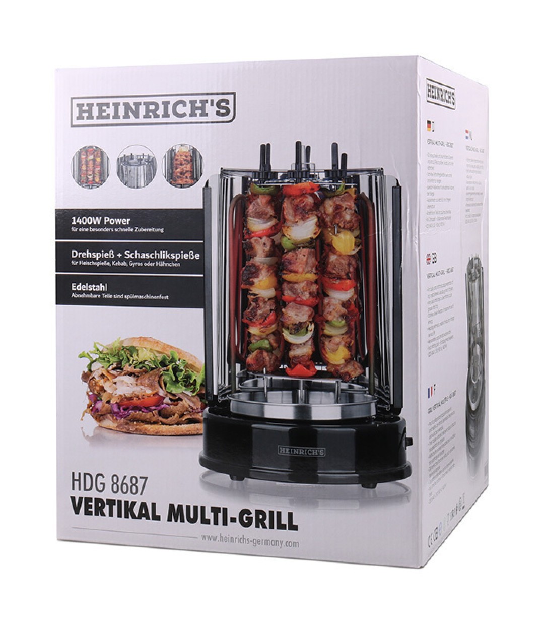 Heinrich's Επιτραπέζια Κάθετη Σούβλα 1400W Ανοξείδωτη 35x25εκ. HDG 8687