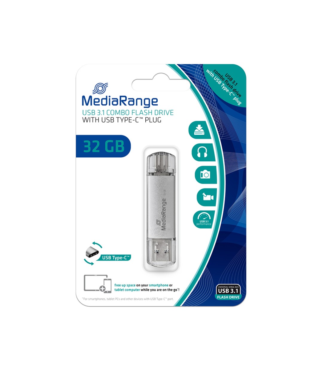 MediaRange 32GB USB 3.0 Stick με σύνδεση USB-A & USB-C Γκρι MediaRange 32GB USB 3.0 Stick με σύνδεση USB-A & USB-C Γκρι